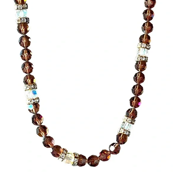 Cognac Swarovski Crystal Round Bead Necklace - Picture 1 of 12